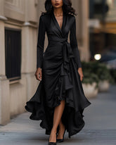 Satin Ruffled Hem A-Line Dress