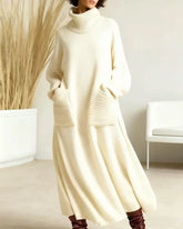 Casual Turtleneck Loose Knit Dress with Pockets