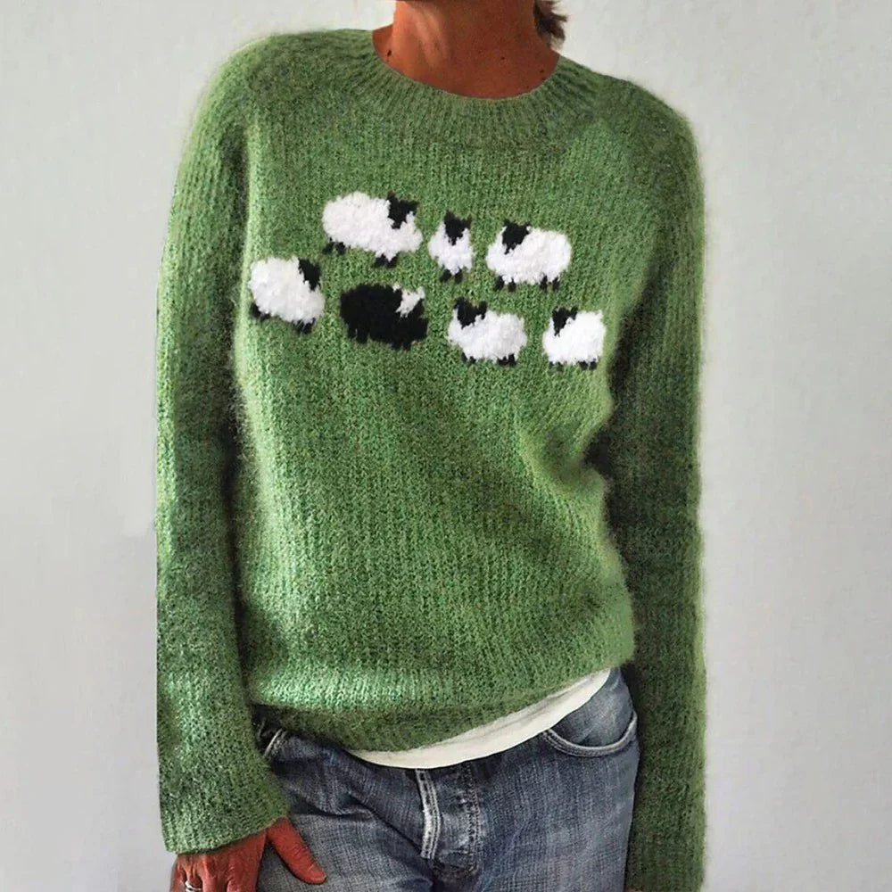 Unique Print Round Neck Long Sleeve Sweater