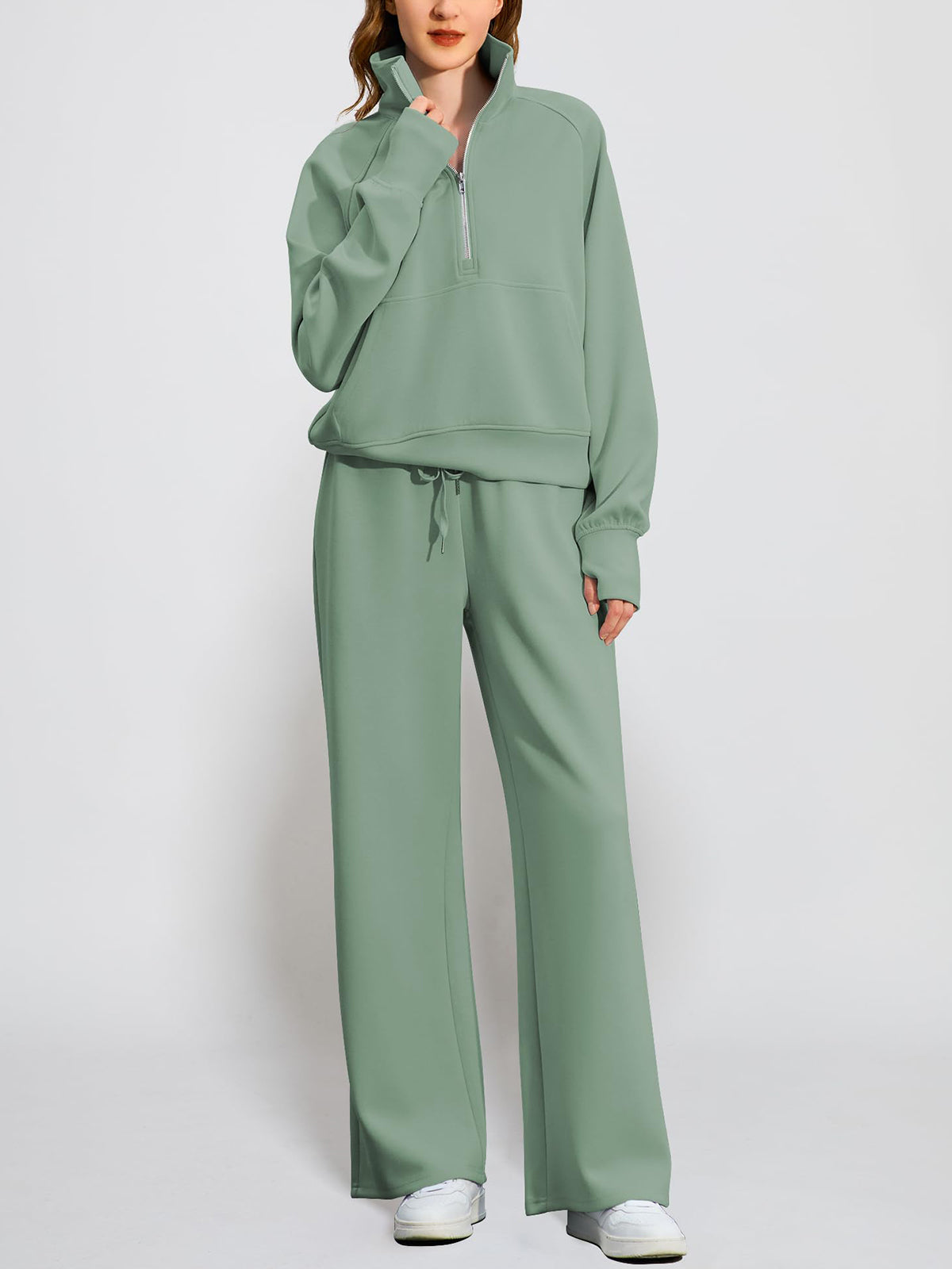 Women's Oversized Half Zip 2 Piece Sweatsuit Set (Buy 2 Free Shipping)