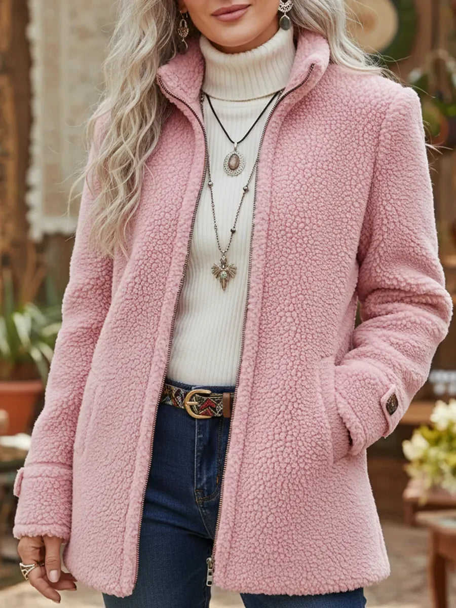 Full-Zip Lambswool-Feel Stand Collar Jacket